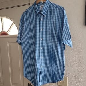 Brooks Brothers Blue Gingham Short Sleeve Button Down Shirt Sz L Preppy Style